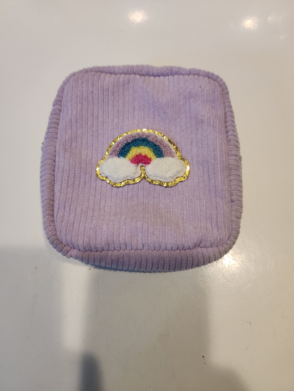 Source Unknown Lavender Corduroy Kids Pouch with Rainbow Patch